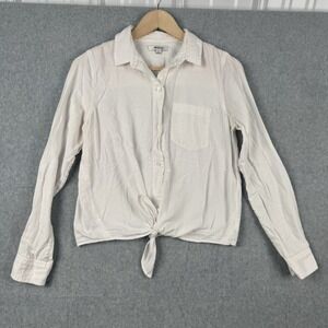Madewell Shirt Womens Medium White Tie Front Long Sleeve Button Up Pocket F3219
